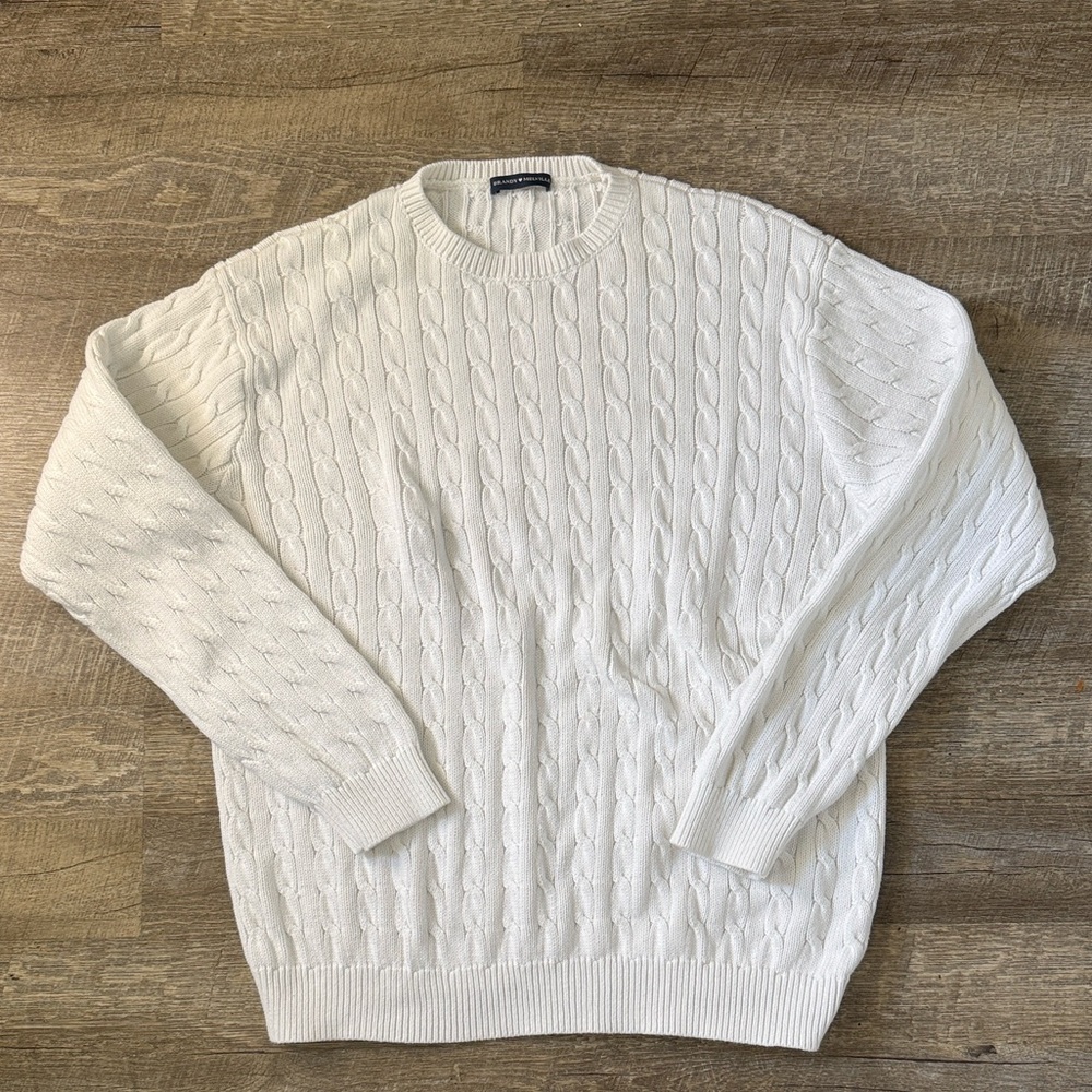 Brandy Melville White Cable-Knit Crewneck Sweater One Size